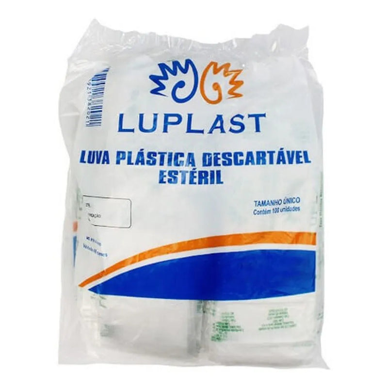 Luva de Toque Plástica Transparente Estéril 100un - LUPLAST